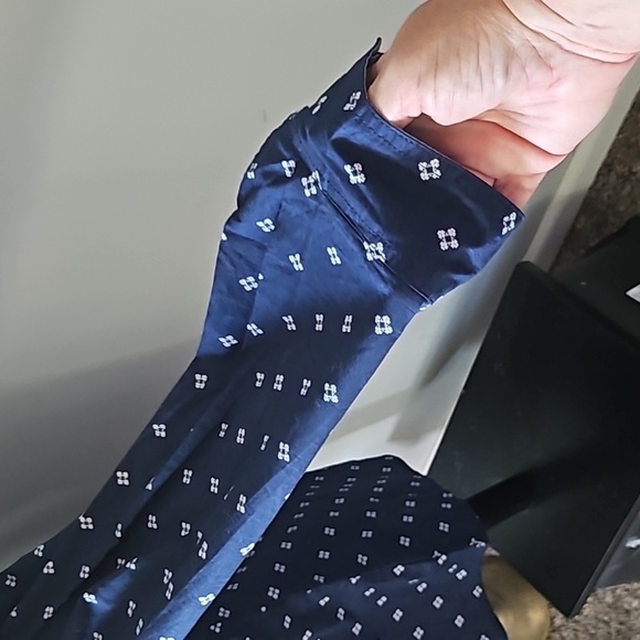 St. John's Bay Navy and White Patterned Long Sleeve Button Down Blouse - Picture 6 of 13